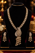 Load image into Gallery viewer, Peacock long Moissanite polki Necklace with Earrings