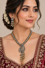 Load image into Gallery viewer, Peacock long Moissanite polki Necklace with Earrings