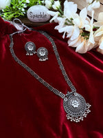 Load image into Gallery viewer, Ambe Oxidised long necklace with earrings