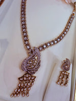 Load image into Gallery viewer, Peacock long Moissanite polki Necklace with Earrings