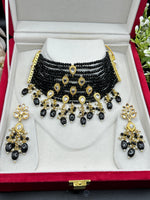 Load image into Gallery viewer, काली काला बारह परत भारतीय कुंदन चोकर सेट