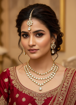 Load image into Gallery viewer, हंसानी थ्री लाइन कुंदन नेकलेस सेट