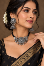 Load image into Gallery viewer, Peacock Oxidised Choker with jhumki