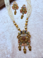 Load image into Gallery viewer, Rajwadi antique Gold matte Multi Color Matte Gold Temple Necklace Set