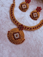 Load image into Gallery viewer, Golden Maroon Hasli Necklace with Earring