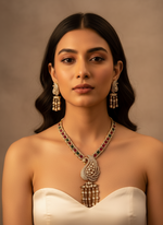 Load image into Gallery viewer, Peacock long Moissanite polki Necklace with Earrings