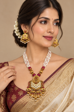 Load image into Gallery viewer, Rani pink Color Matte Rajwadi Gold Necklace Set