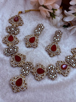 Load image into Gallery viewer, Red Moissanite Polki Necklace in Gold plated