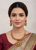 Load image into Gallery viewer, Golden Maroon Hasli Necklace with Earring