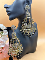Load image into Gallery viewer, Jhummar Long Kundan Chandbali Earrings