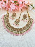 Load image into Gallery viewer, Misha Baby Pink Polki Indian Choker Set