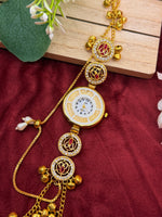 Load image into Gallery viewer, Kashmiri Adjustable size kundan Watches with Hanging bells