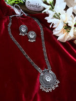 Load image into Gallery viewer, Ambe Oxidised long necklace with earrings