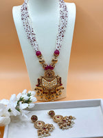 Load image into Gallery viewer, Rani pink Color Matte Rajwadi Gold Necklace Set