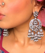 Load image into Gallery viewer, Black Metal With Silver Stone Earring