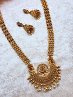 Load image into Gallery viewer, Satrangi Temple( Jewerly) Mala With Earrings antique Gold Polish