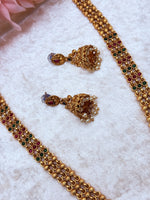 Load image into Gallery viewer, Satrangi Temple( Jewerly) Mala With Earrings antique Gold Polish