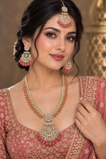 Load image into Gallery viewer, Peach Kundan mala set