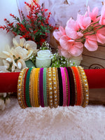 Load image into Gallery viewer, Multicolor velvet bangles with pearls