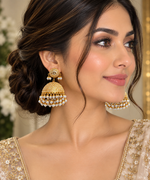 Load image into Gallery viewer, Golden jhumka with hanging pearls