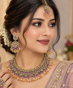 Load image into Gallery viewer, Sitara Necklace with lavender champagne combination color polki Necklace set