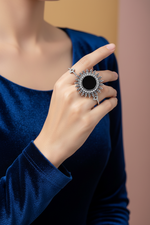 Load image into Gallery viewer, Oxidized Adjustable Mirror Rhinestone Ring