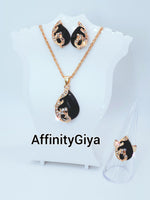 Load image into Gallery viewer, Black Red Gold and rhinestone studded Necklace Set