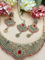 Load image into Gallery viewer, दीपा का गोल्डन नेकलेस सेट एंटीक गोल्ड प्लेटेड है