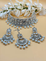 Load image into Gallery viewer, Silver Kundan Choker Set