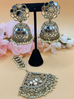 Load image into Gallery viewer, धानी मिरर मांग टीका सेट