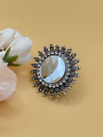 Load image into Gallery viewer, Oxidized Adjustable Mirror Rhinestone Ring