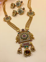 Load image into Gallery viewer, Satrangi Temple( Jewerly) Mala With Earrings antique Gold Polish