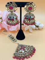 Load image into Gallery viewer, धानी मिरर मांग टीका सेट