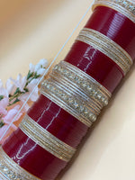 Load image into Gallery viewer, गहरा लाल पोल्की ब्राइडल चूड़ा