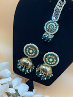 Load image into Gallery viewer, navy blue Simple Mirror Maang Tikka Set