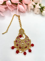 Load image into Gallery viewer, Red Indian Polki Jewellery Maang Tikkas