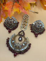 Load image into Gallery viewer, Maroon Mirror tika set online from indian
