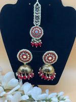 Load image into Gallery viewer, red Simple Mirror Maang Tikka Set