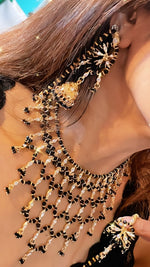 Load image into Gallery viewer, Shalus Black Beads With Gold Choker Set