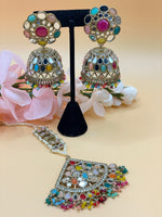 Load image into Gallery viewer, धानी मिरर मांग टीका सेट