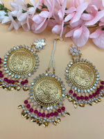 Load image into Gallery viewer, Pink Golde Maang Tikka Set