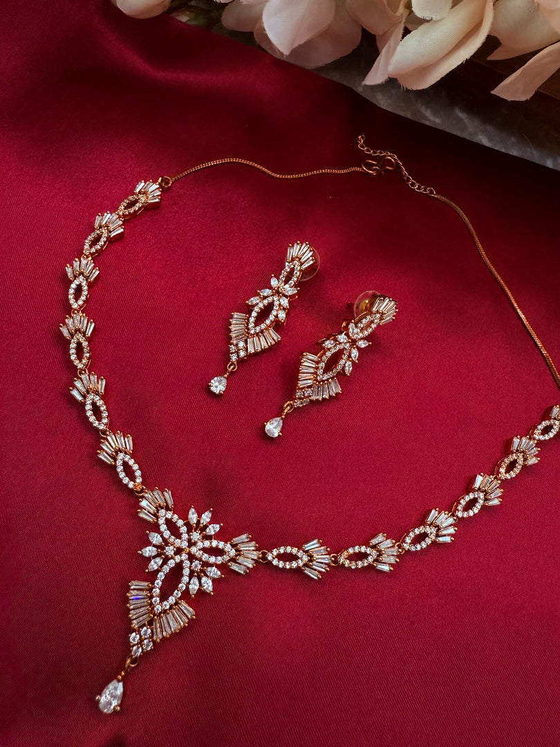 Shalin American Diamond Rosegold Necklace set