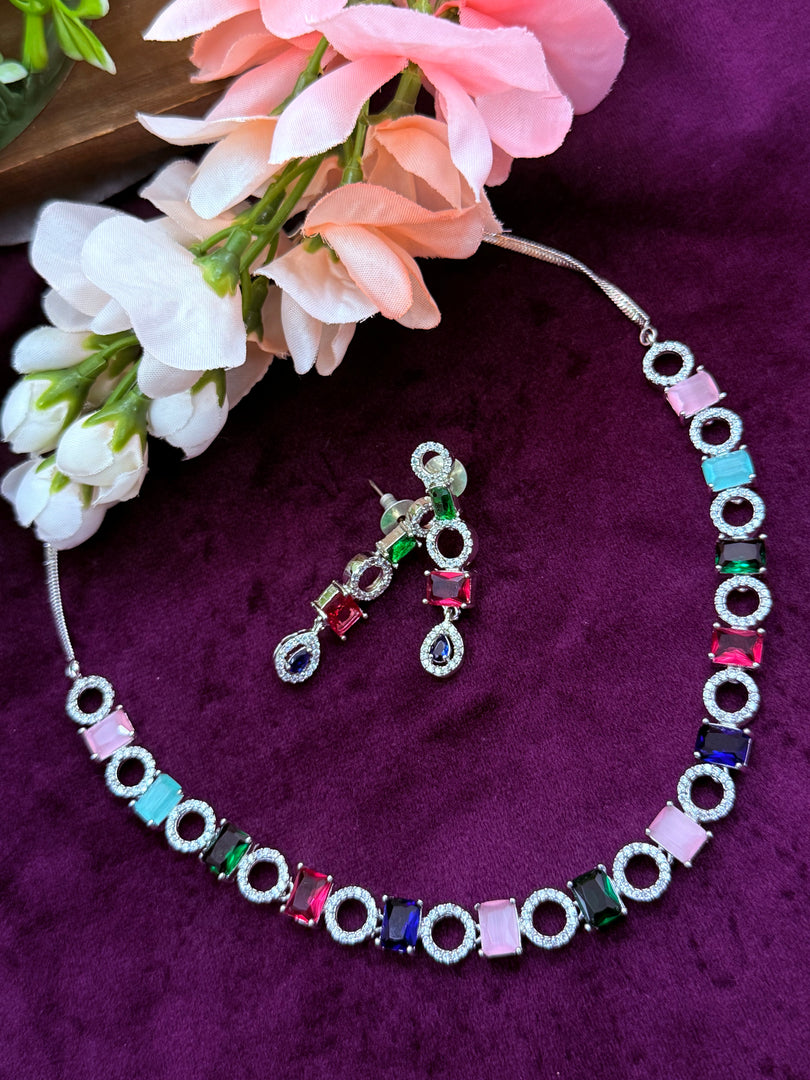 American Diamond Silver Multicolor AD set