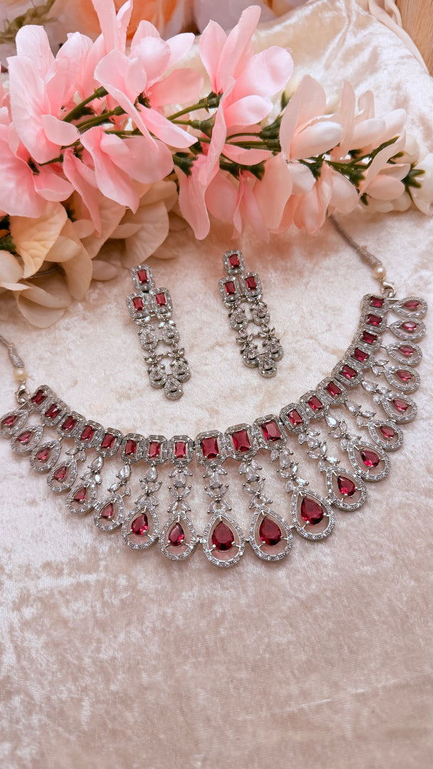 Ruhi ruby Red In Ad Silver Necklace