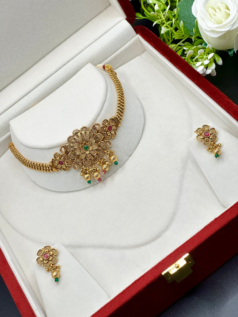 Shabnam matte gold choker set