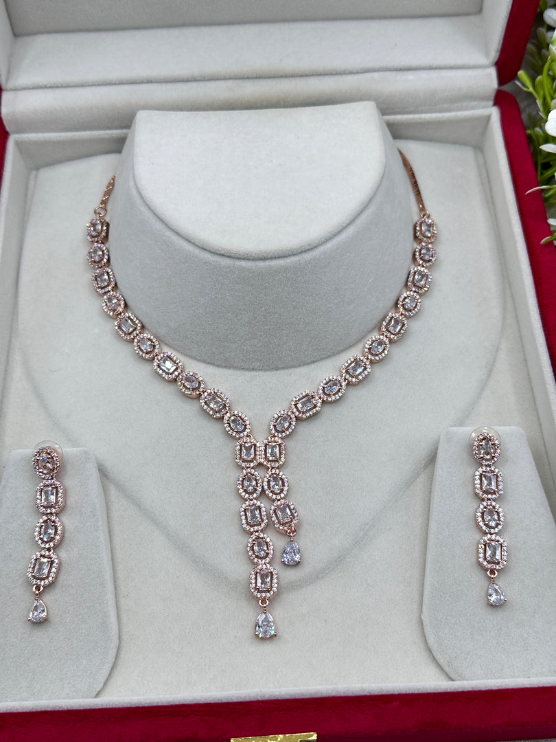 Nikas American Diamond RoseGold Necklace Set