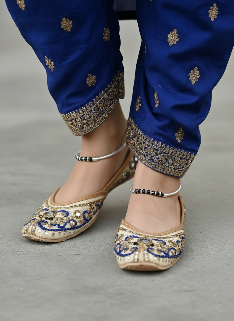 Antique Silver Anklet with Black crystal Beads