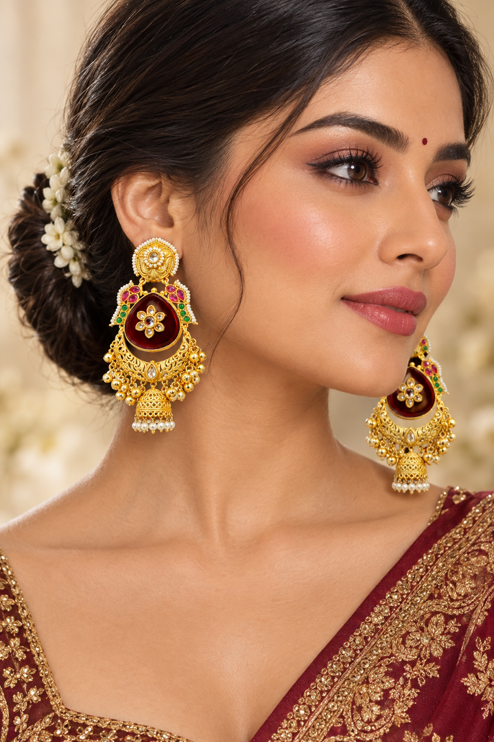 High quality Brass Gold plated Kashmiri Earrings with jhumki