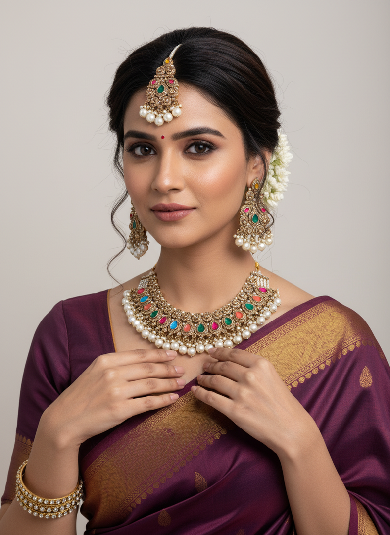 Shabnam Pakistani Style Necklace with tikka Earring set