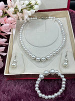 Load image into Gallery viewer, Faux Pearl Necklace and Earrings Set
